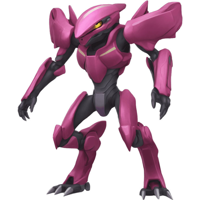 a Genesect-Raptor-Fakémon—hybrid with a futuristic visor-helmet full body emoji