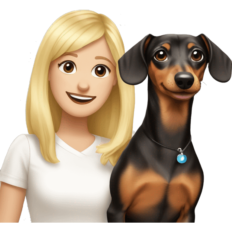 dachshund dog with blonde girl celevrating new year emoji