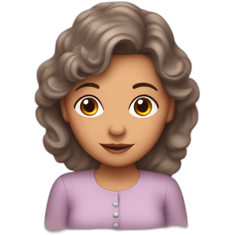 Grandma, Latina, long brown hair, brown skin, with babies emoji