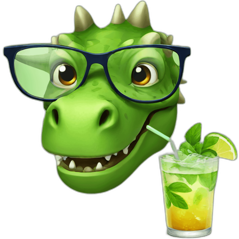 dinosaur with glasses drinking mojito emoji