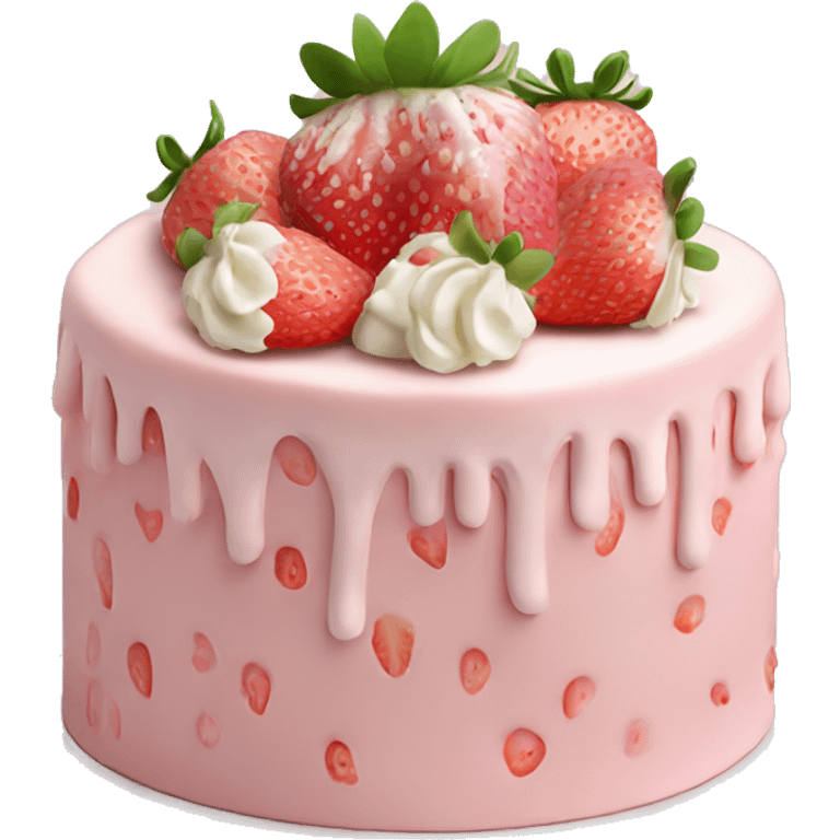 Light Pink strawberries and cream birthday cake  emoji