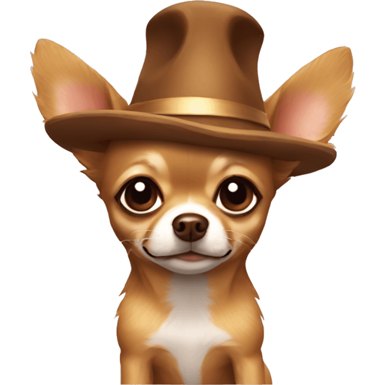 Gold-brown, fuzzy Chihuahua with an hat emoji