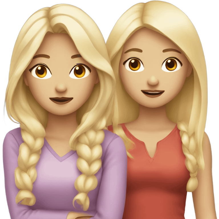 two asian girls with two blonde girls emoji