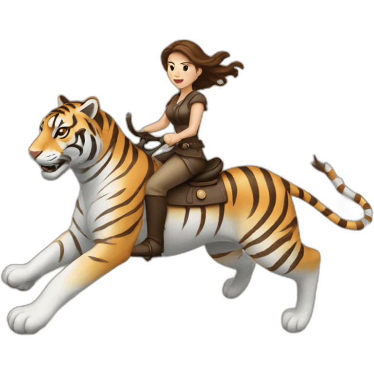 brown hair women riding Battle tiger emoji