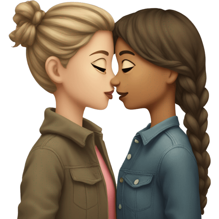 Short long haired girl kissing tall short haired girl  emoji