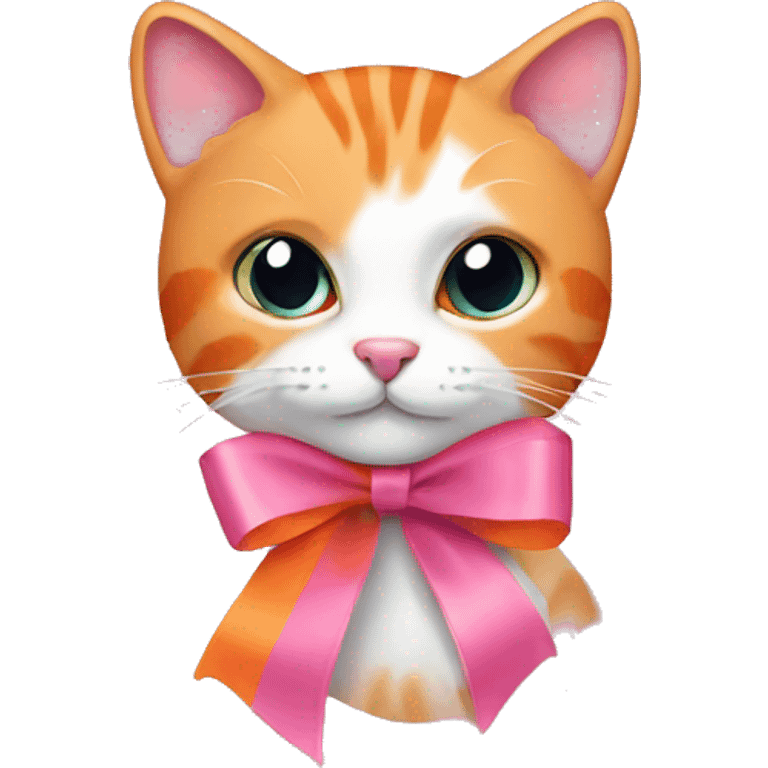 Pink ribbon with orange cat emoji