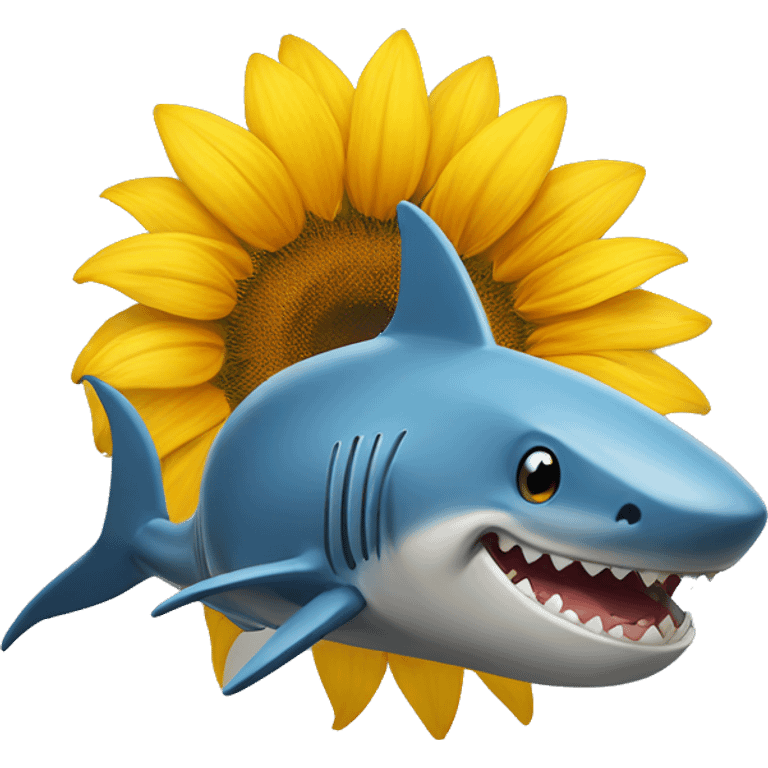 Un tiburón con un girasol en su boca emoji