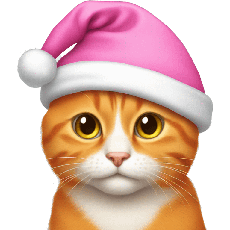 Orange cat wearing a pink Santa hat emoji