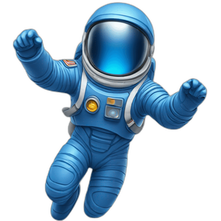 blue spaceman in a blue suit flying emoji