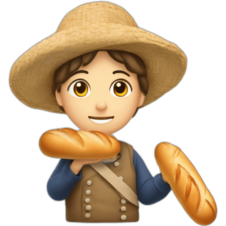 Français avec un béret une marinière et une baguette de pain emoji