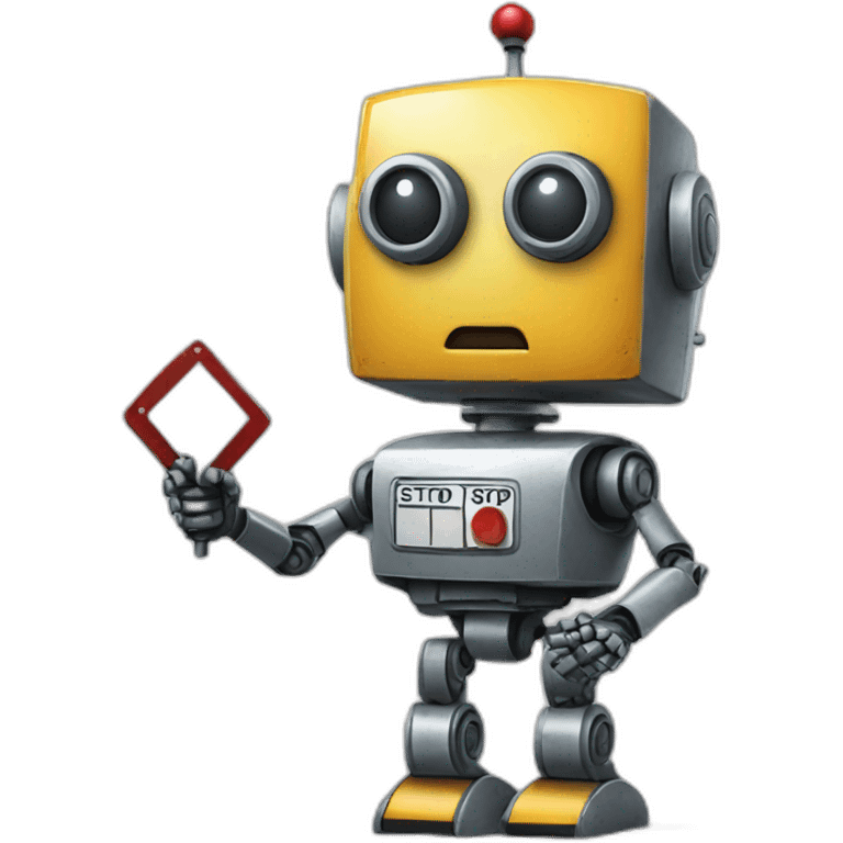 a robot holding a stop sign emoji