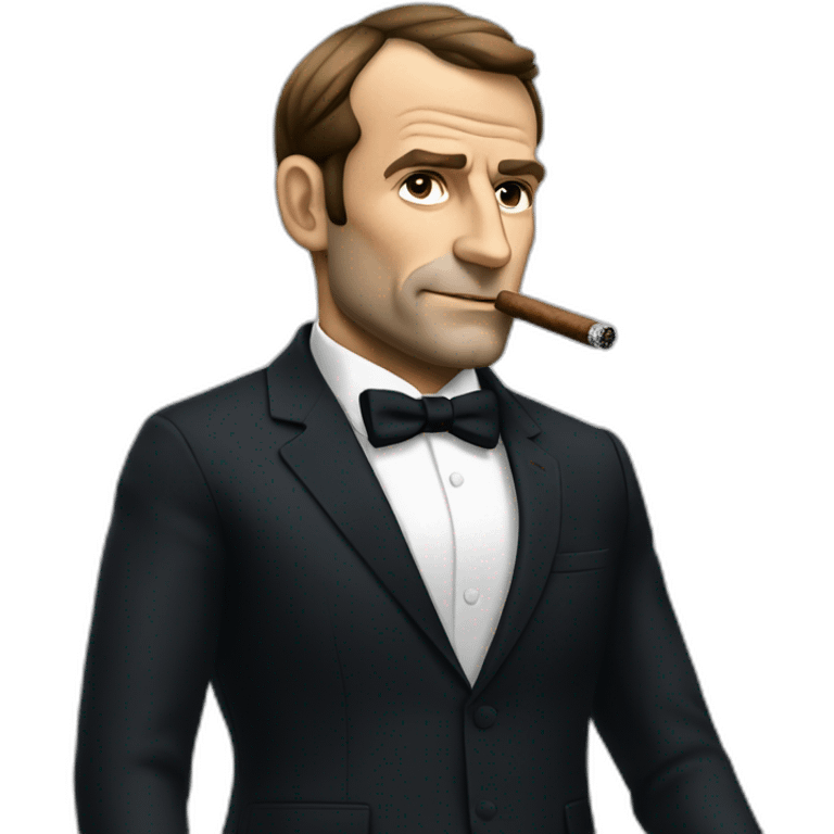 macron french president sit full body smoking a cigar in a suit emoji