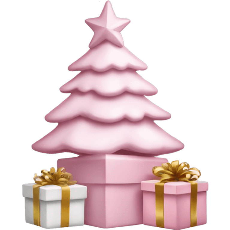 Light pink Christmas gifts under a white Christmas tree  emoji