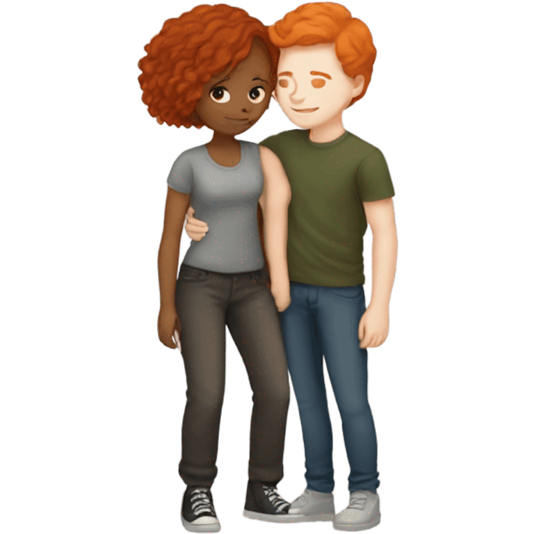 Short haired boy and redheaded girl long hair cuddling  emoji