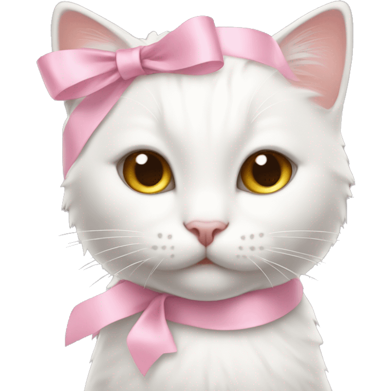 White kitty with pastel pink ribbon on head emoji