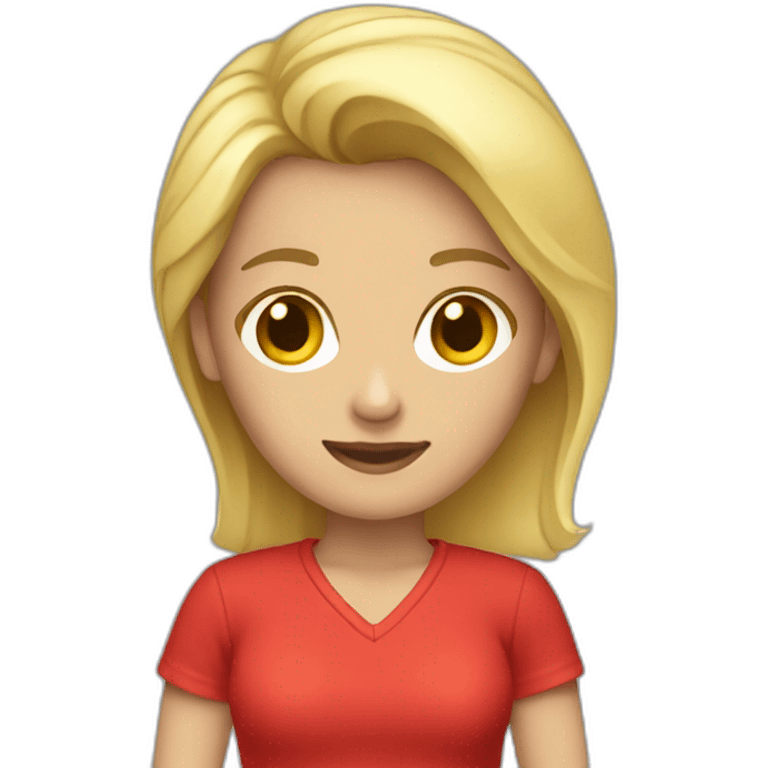 blonde woman jeans red shirt emoji