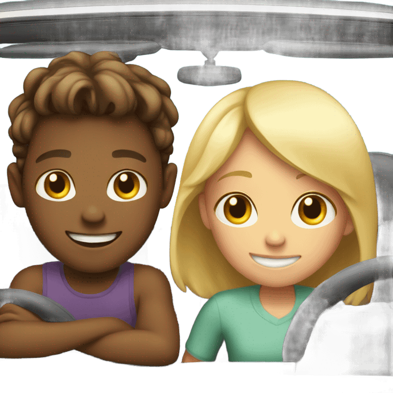 Boy and girl smiling in car emoji