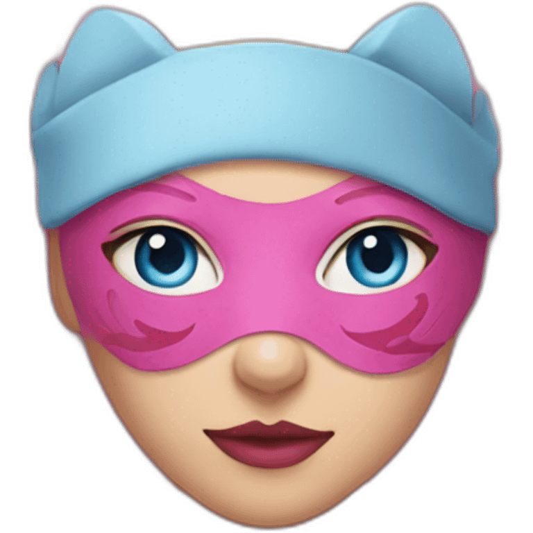 pink women wearing half kitsune mask blue eyes emoji