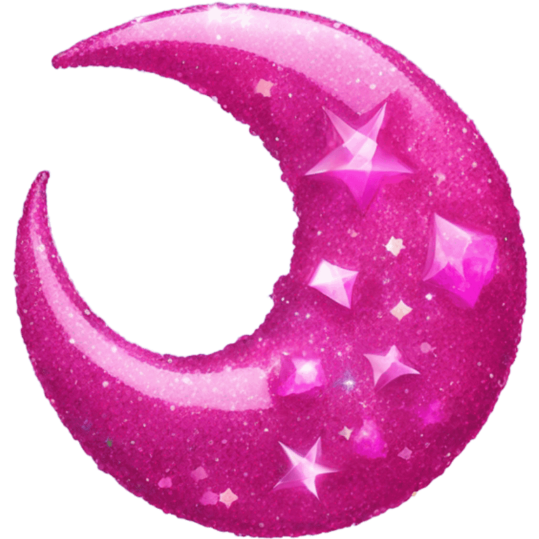 Hot pink crystallized crescent moon with glitter emoji