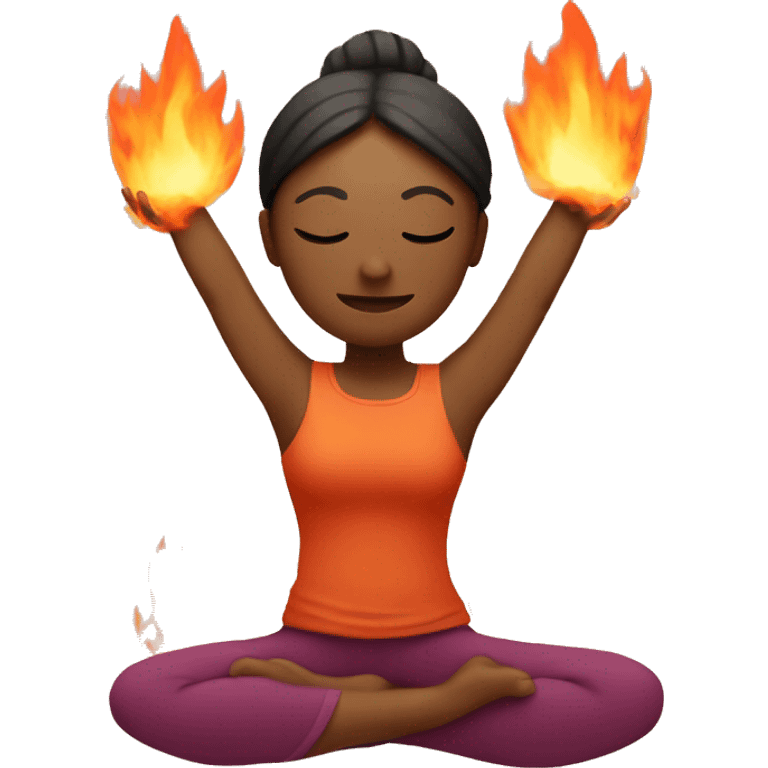 person doing yoga surrounded by fire emoji