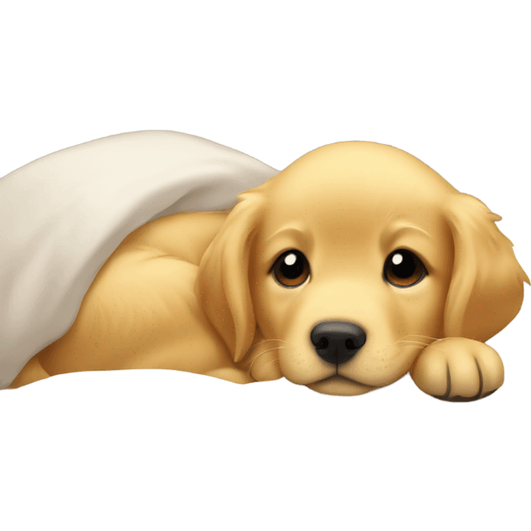 Golden Retriever puppys snuggling in bed emoji