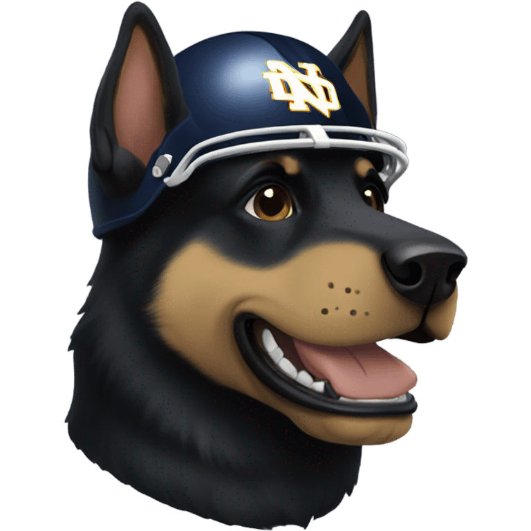 Black German shepherd wearing a notre dame football helmet  emoji