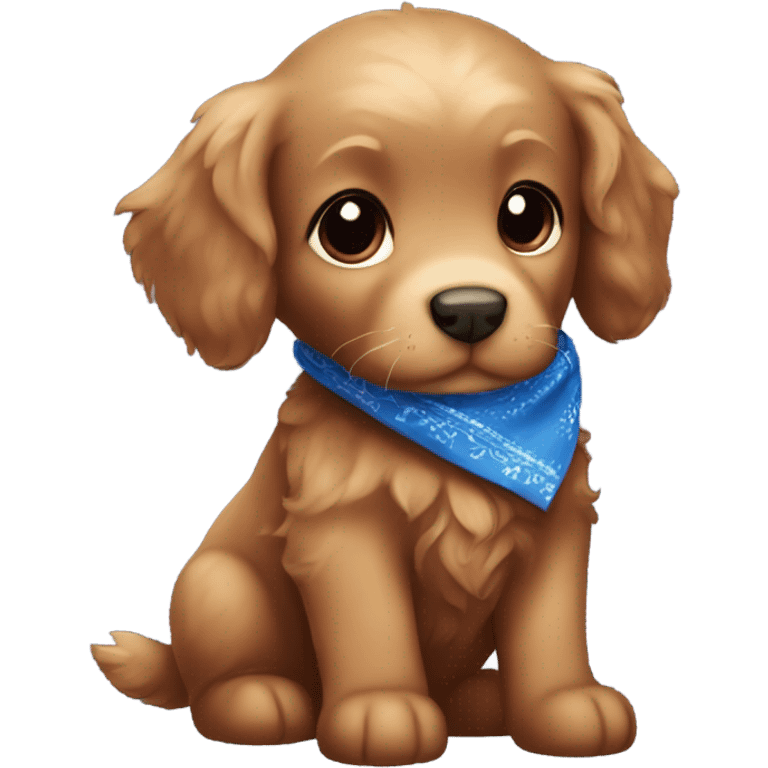 Chibi fluffy dark red retriever puppy with blue bandana emoji