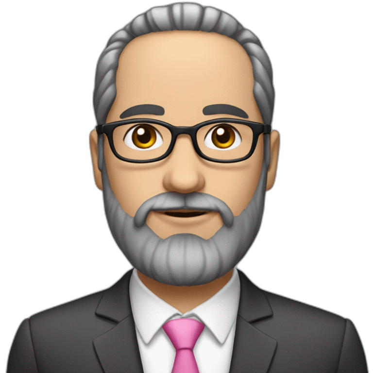 A Jewish man with a beard, thinned dark hair with gray on his head with full pink lips, in a business suit and glasses emoji