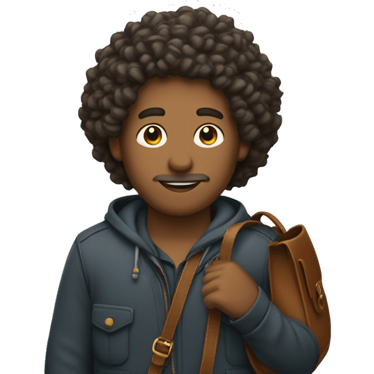 man with curly hair and handbag emoji