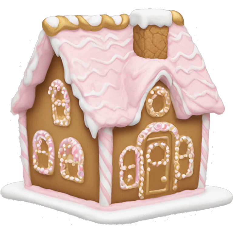 light pink and gold and white gingerbread house emoji