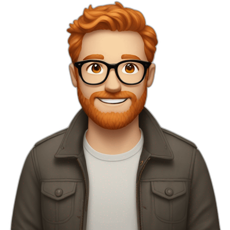 White man with reddish orange hair and beard, wears tortoise shell glasses from warby parker and has dimples emoji