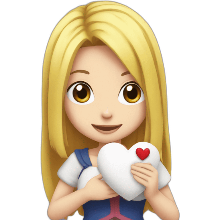 Lucy from Fairy Tail holding a heart emoji