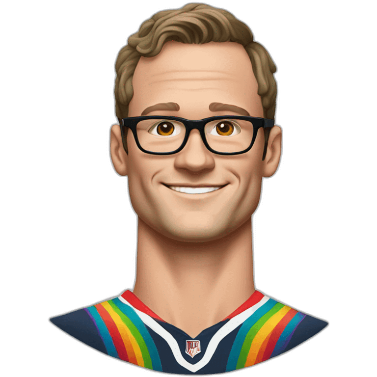 Jonathan Toews wearing glasses and rainbow clothes emoji