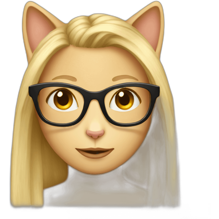 Long Blonde hair female cat with glasses emoji