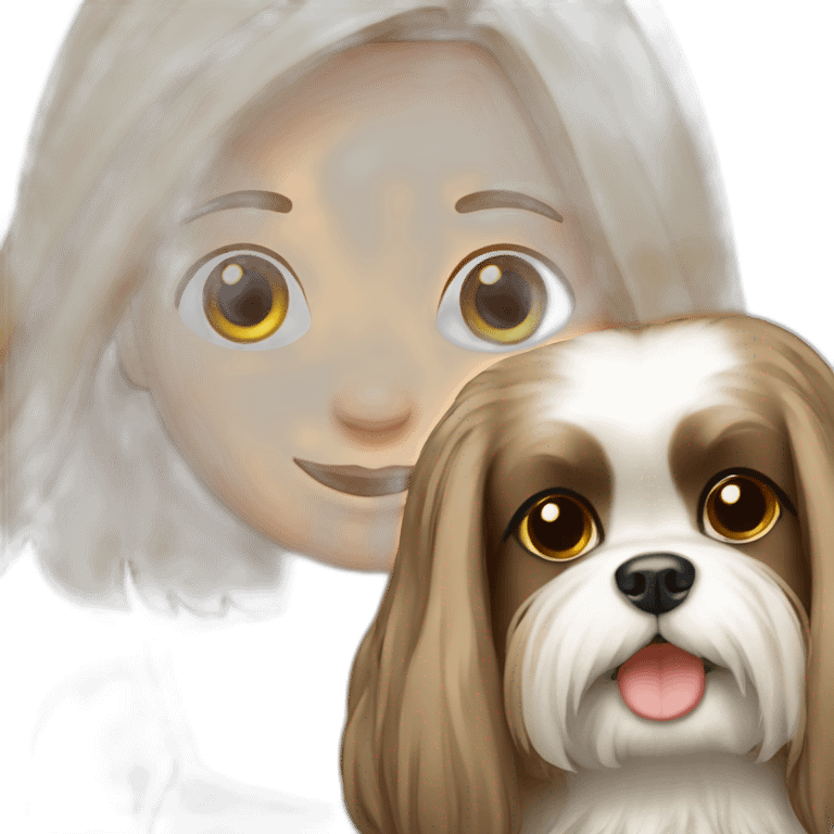 long-haired girl carrying happy Shih Tzu emoji