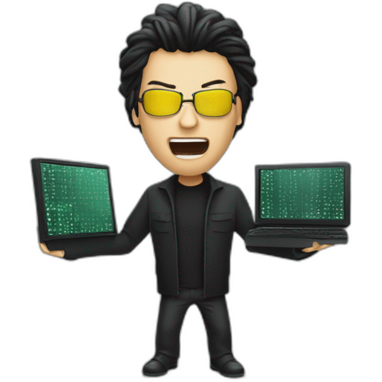 the matrix debugging maniac going crazy holding up computer emoji