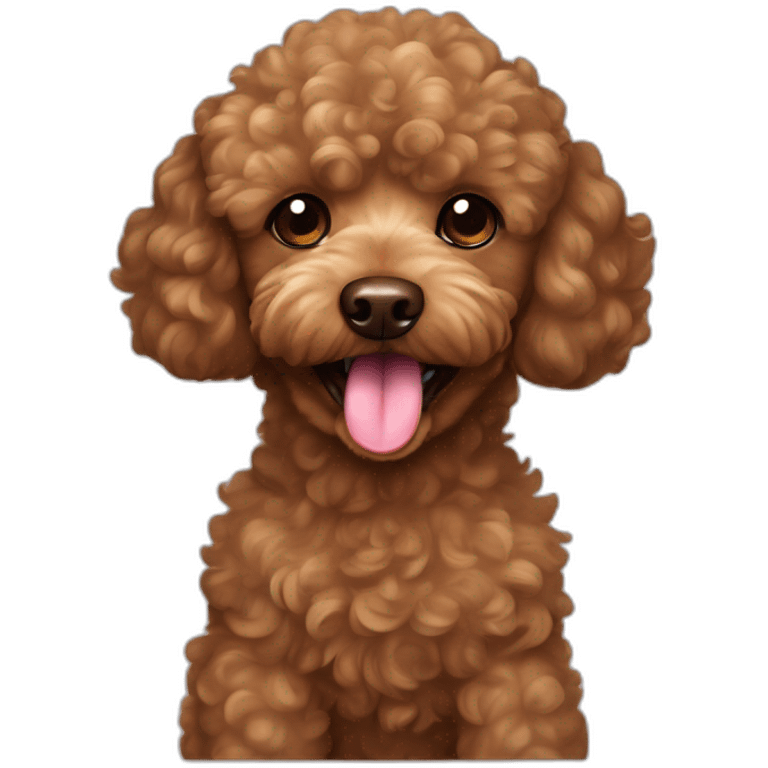 Head of a curly brown toy poodle with tongue out emoji