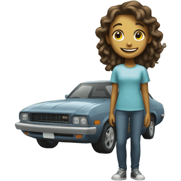 smiling girl with car emoji