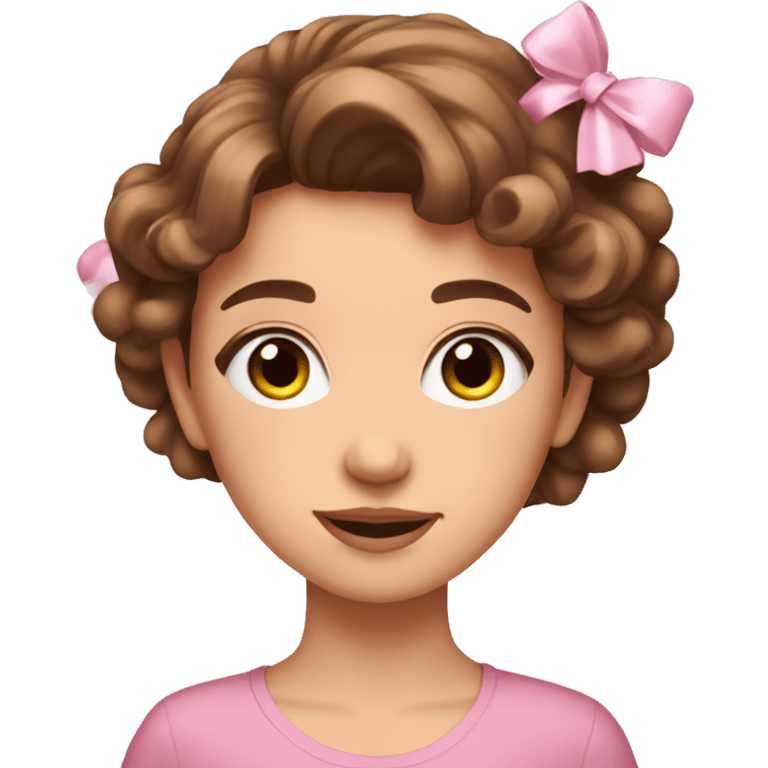 A cute young woman with brown hair and many small pink bows and sparkles around her emoji