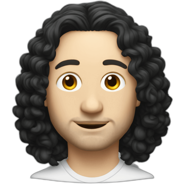 tim robinson with shoulder length curly black hair, wide triangular shape emoji