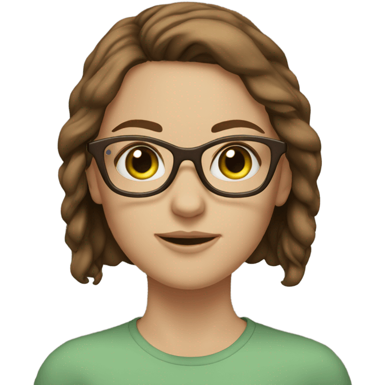 White girl with green eyes and brown hair with clear glasses emoji