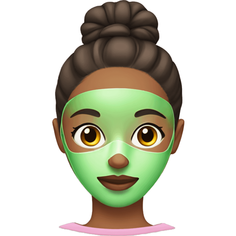 Girl with a bun and a pink robe with a green skincare mask on emoji