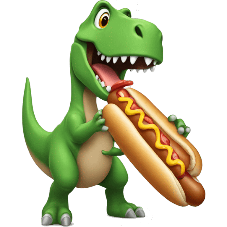 Dinosaur eating a hot dog emoji