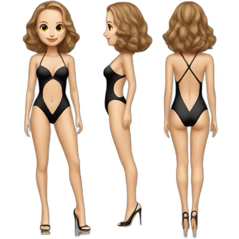 sexy natalie portman back on high heels swimming suit long legs posing shy emoji