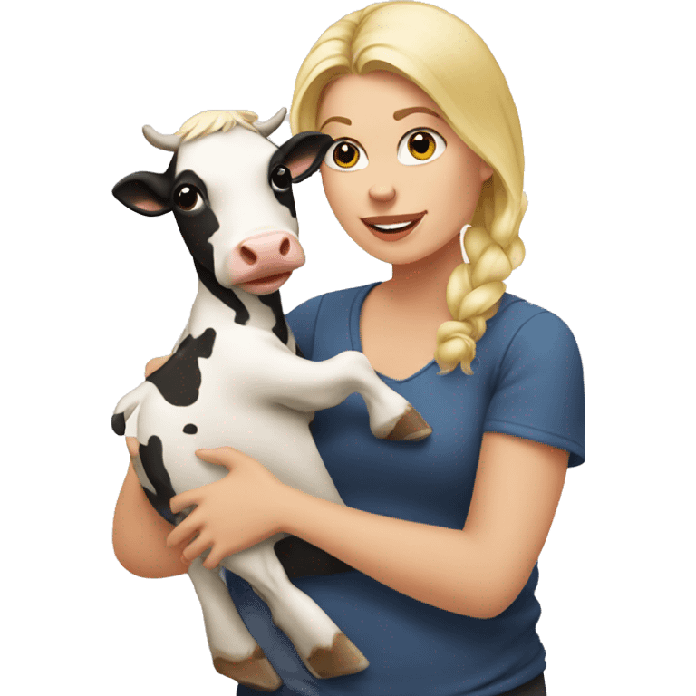 Blonde female with baby cow emoji