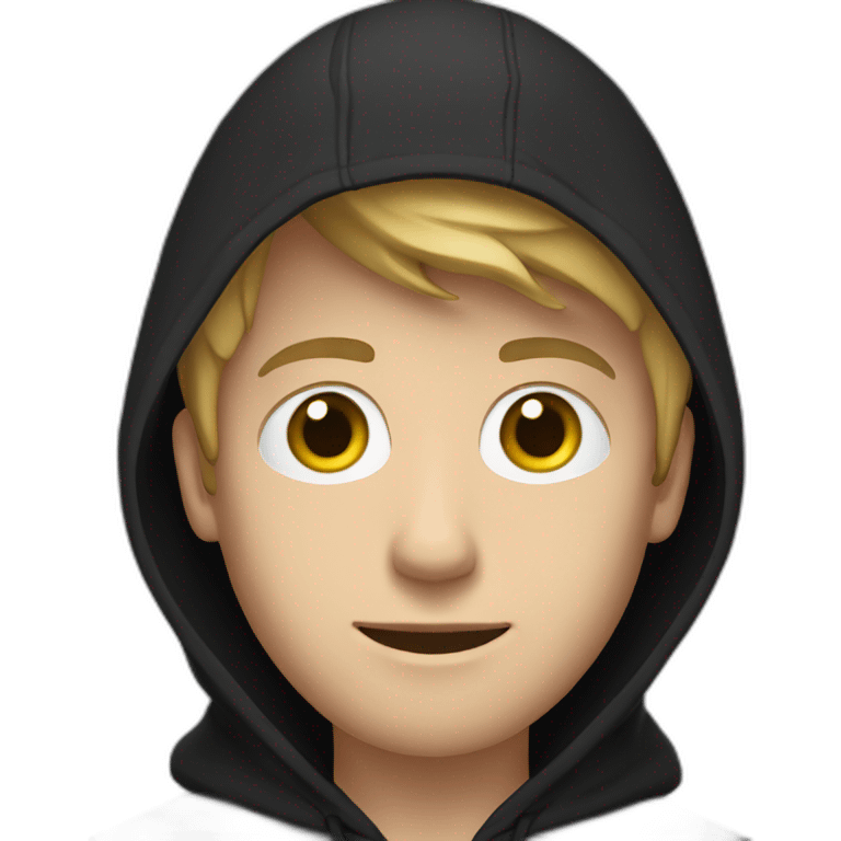 White Young man with a black hood behind his laptop emoji