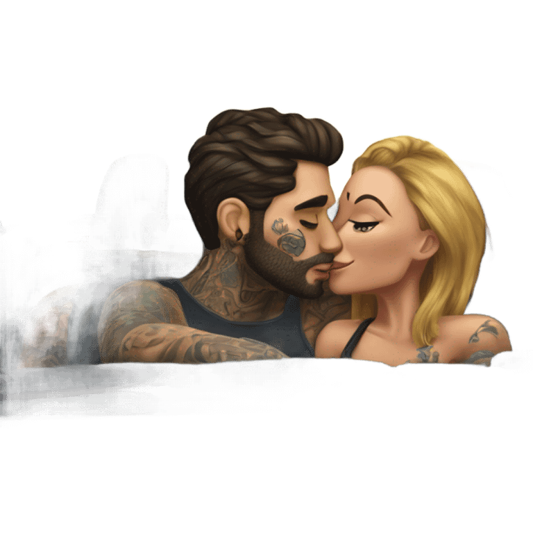 Hyper Realistic gorgeous woman and handsome tattooed man kissing in the front seat of a car emoji