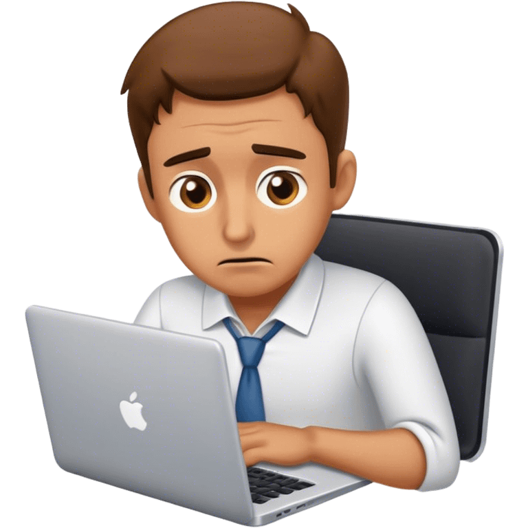 Design an emoji of a frustrated entrepreneur looking at their laptop, seeing low income numbers (5-15k/m). The character has a confused or disappointed expression, feeling stuck in business growth emoji