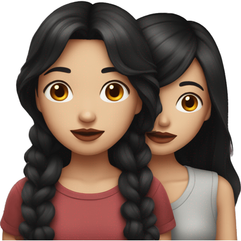 girl with black hair kissing a girl with dark red hair emoji