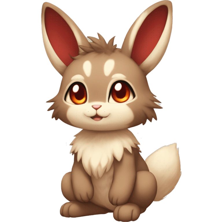 Cute, Chibi, Kemono-style, Anthro, Fur-Sona, Dark-Brown, Normal-type-Ground-type Tan-Rabbit-Fakémon with Dark-Red eyes, beige belly, beige paws, beige feet, beige freckles, full body emoji